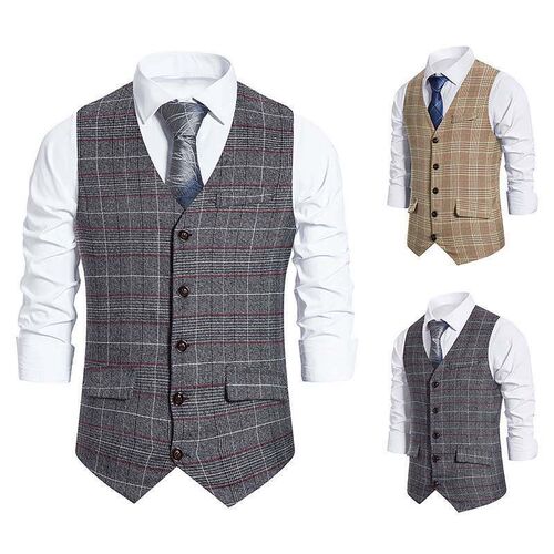 European code autumn new mens plaid single-breasted vest me