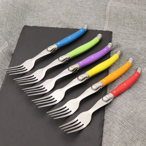 6pcs Laguiole Rainbow Steak Forks Dinner Knives set Colorful