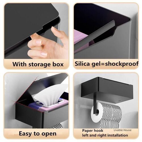 Black Roll Paper Holder with Wipes Dispenser Bathroom Storag