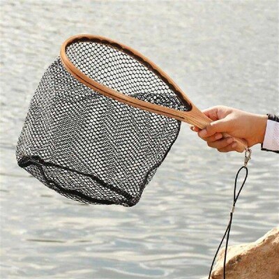 Fly Fishing Net Wooden Handle Portable Casting Network