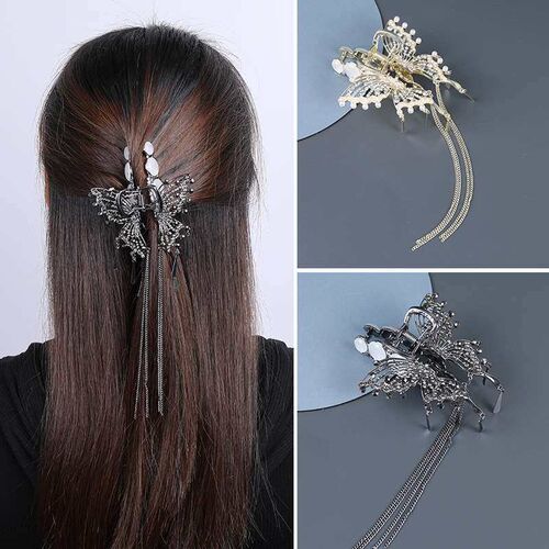 Wind chime tassel big butterfly delie dish hair clip back he