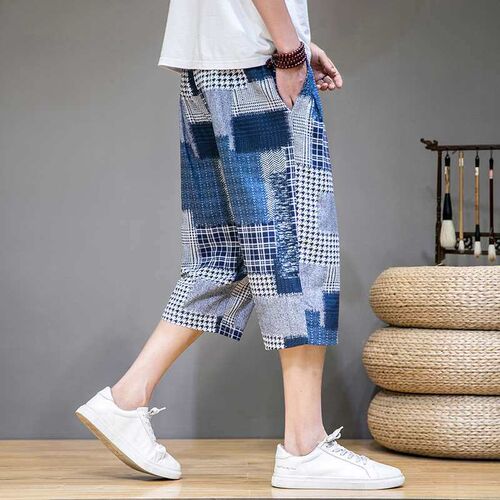 Summer New Cotton Linen Mens Casual Shorts Retro Large Size