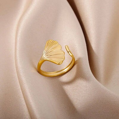 Vintage Ginkgo Leaf Rings For Women Stainless Steel Adjustab