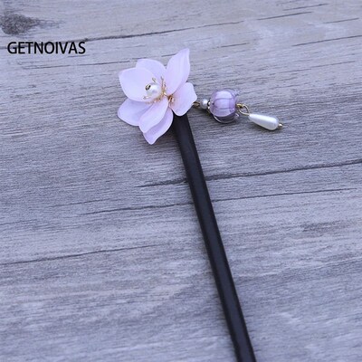 Vintage Wooden Hair  Chinese Style Flower Hairpin With Tasse
