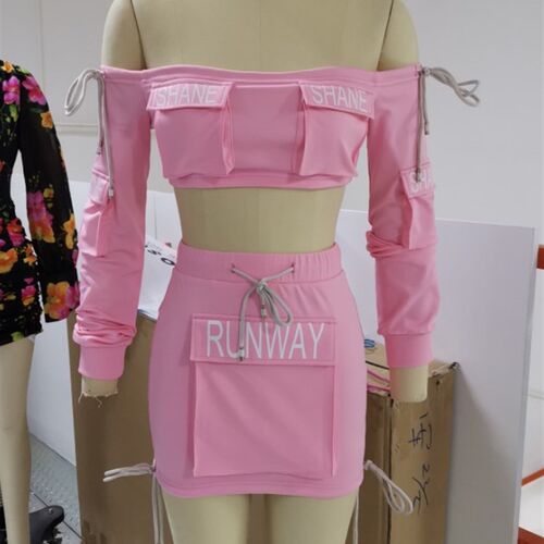 2021 new fashion womens pocket design letter word collar sh