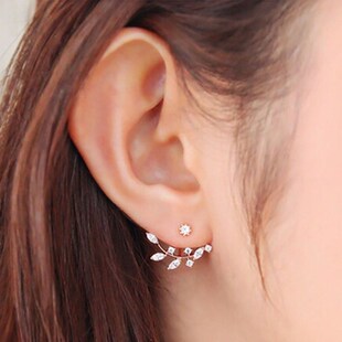 For Sliver Earings Earring Gold Stud Leaf Pair Women