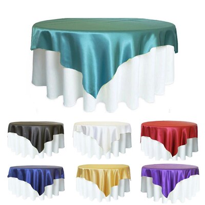 Solid Square Satin Tablecloth Smooth Teal Blue Table ver for