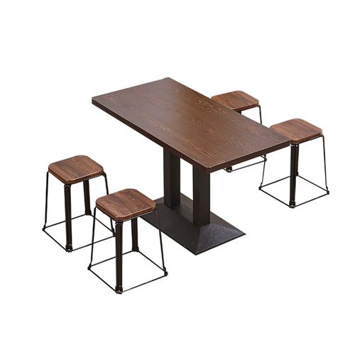 定制甜品麻辣烫木纹餐饮桌椅小吃店仿大理石原木商用快餐桌椅