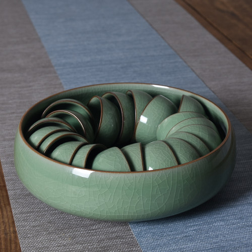 青瓷大号烟灰缸 陶瓷家用功夫茶具零配冰裂茶洗 足浴店烟灰缸定制