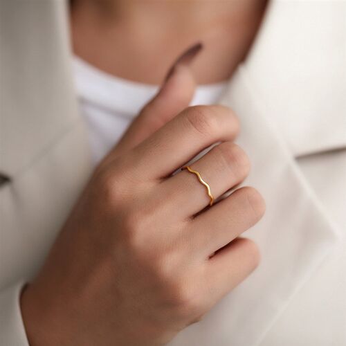 Stainless Steel Ring Minimalist Sea Wave Light Luxury Elegan