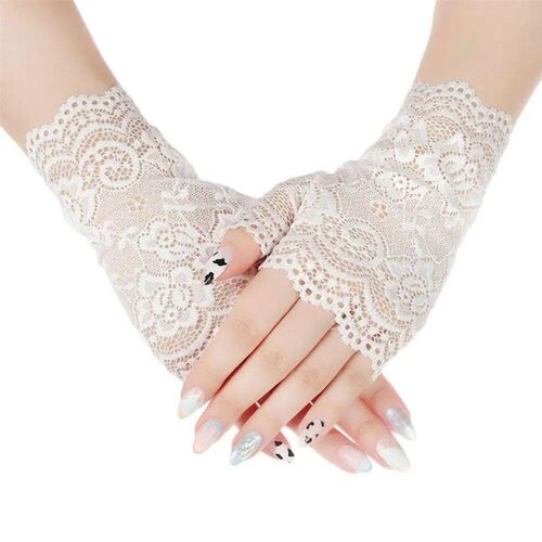 Women Short Lace Hollow-Out Fingerless Gloves Sun Protection