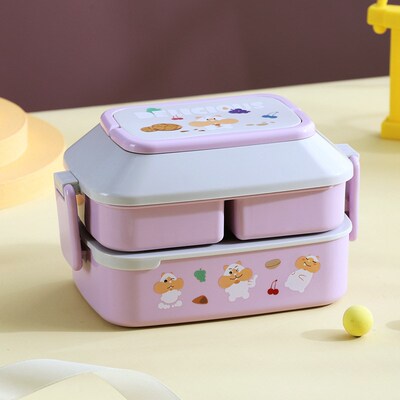 Cute Portable Lunch Box for Girls School Kids Plastic Picnic