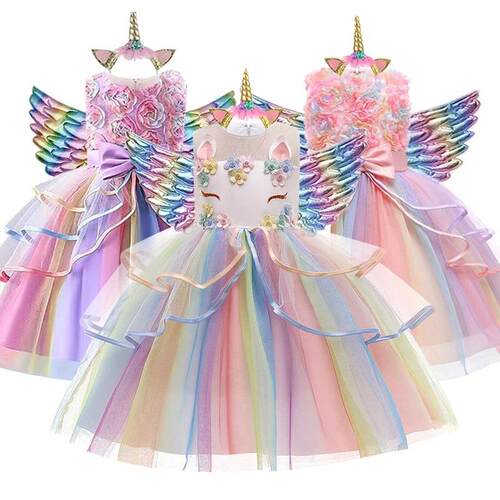 New 3pcs Baby Girls Dress Pastel Rainbow Princess For Summer