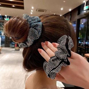 Fashion Rhinestone  Women Silk Scrunchie Elastic Handmade Ha