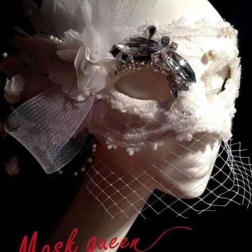 H Custom Masquerade Italian White Feather Lace Mesh Yarn