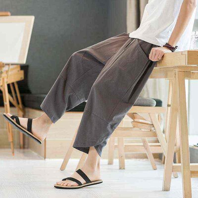 Cotton and Linen Pants Mens Summer Thin Large Size Loose Ca