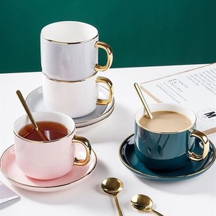 ceramic coffee cup and saucer set of 6 pieces European small