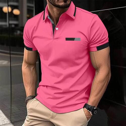 Mens Casual Shirt Chest Fake Pocket Lar Button Business T-s