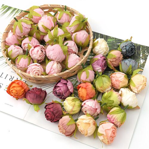 30pcs 3-4cm New Style Oil Rose Bud Artificial Silk Flowers H