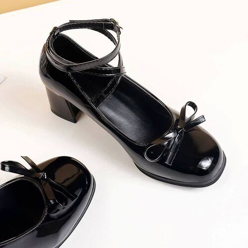 Black Retro Cross-Tie Pumps Casual 2023 Summer Marry Janes R