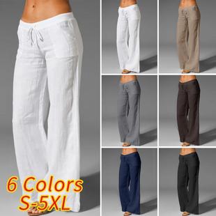 Women& High 39;s Leg Waist Pants Wide Linen Casual Cotton