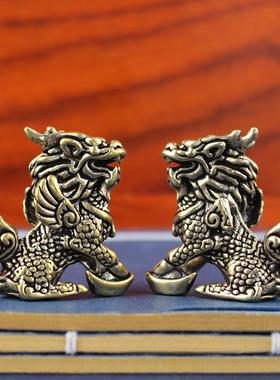 实心纯铜麒麟摆件一对黄铜送福财富麒麟摆件工艺品小铜器黄铜摆件