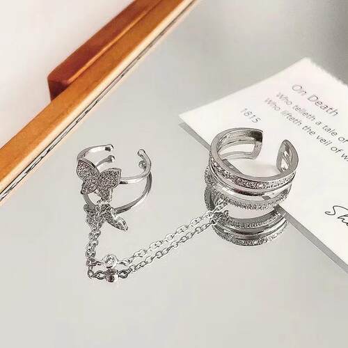 Elegant Tassel Butterfly Chain Rings For Women Girls Shiny R
