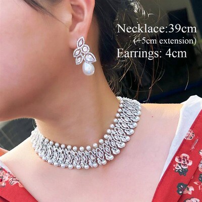 ThreeGraces Elegant Cubic Zirconia Simulated Pearl Choker Ne