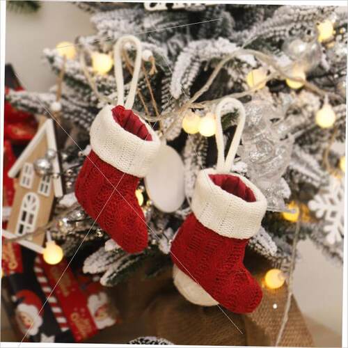 Cartoon striped knitted Christmas stocking cutlery cover