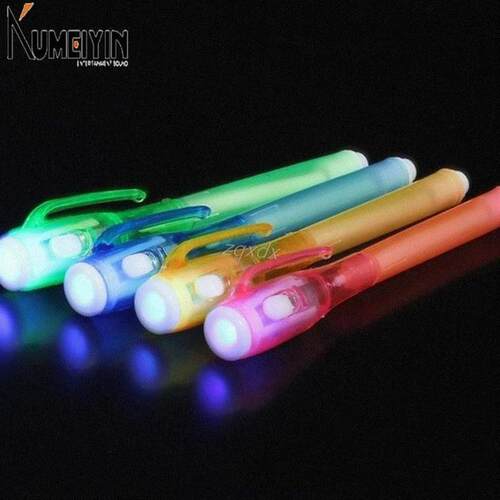 12PC/LOT Invisible Ink Pen Built in UV Light Magic Marker Se