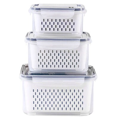 3Pack Fridge Food Storage Container Set with Lids with Strai