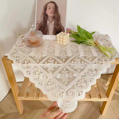 Beige square lace openwork tablecloth retro European embroid