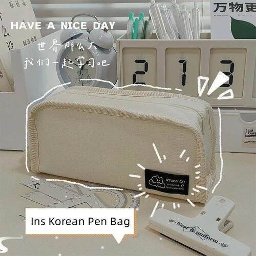 Ins Simplicity Pencil Case Solid Color White Black Canvas
