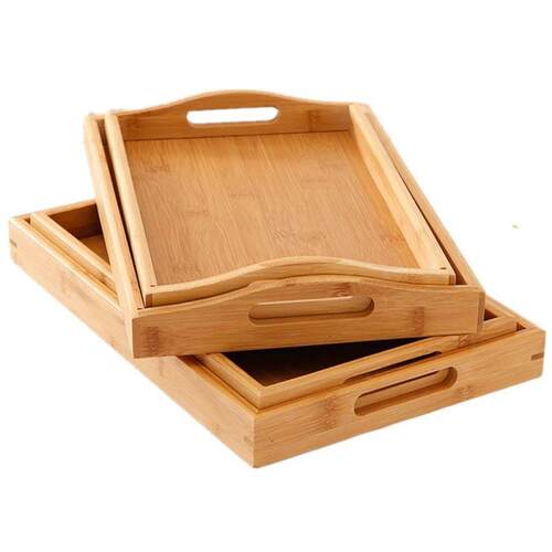 Wide Bamboo Organizer Tray Storage Bin with Handles for Cutl