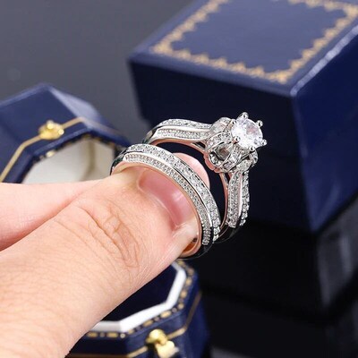 High Quality Crystal Zircon Wedding Ring Set Fashion Big Sto