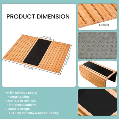 Bamboo Sofa Arm Tray Table for Couch Armrest Holder Drinks