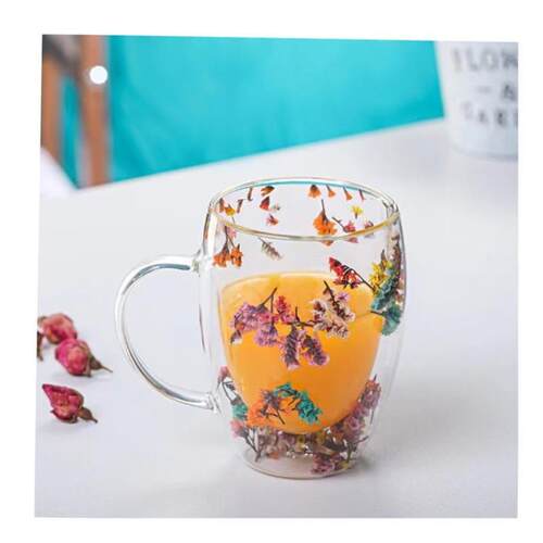 Creative Double Wall Glass Cup Real Flower Conch Flash Fille