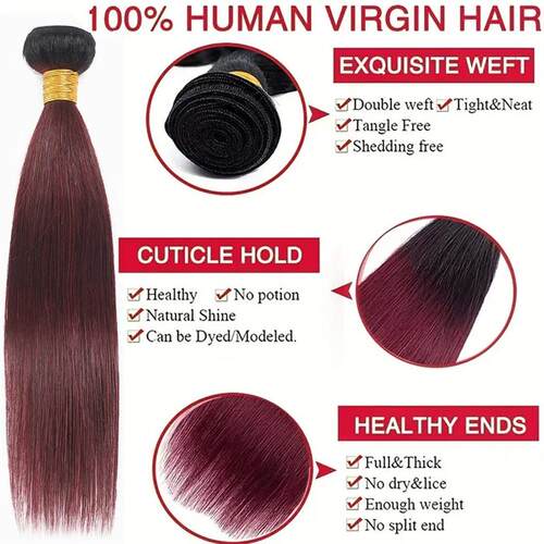1b 99j Burgundy Human Hair Bundles Ombre Wine Red Bone Strai