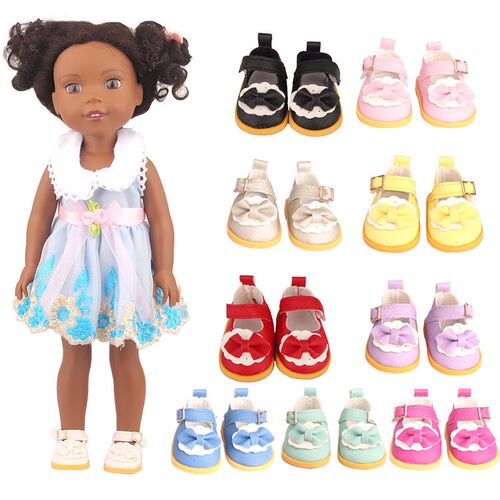 1/6 Cute 5cm PU Leather Bow Doil Shoes Boots For 14 Inch Ame