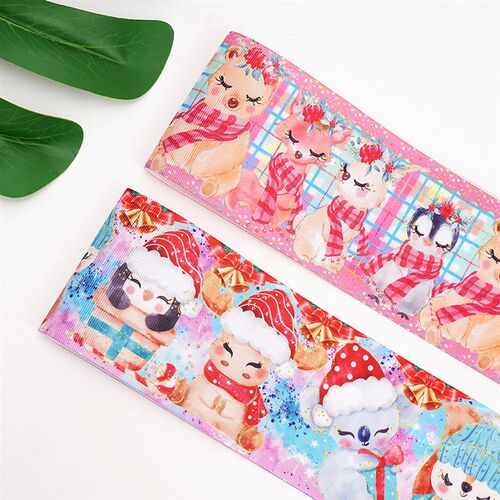 5 Yards Christmas Printed Grosgrain Satin Ribbons For Bows D