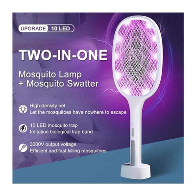 2 in 1 Mosquito Killer Swatter 10 LED Trap Electric Bug Lamp