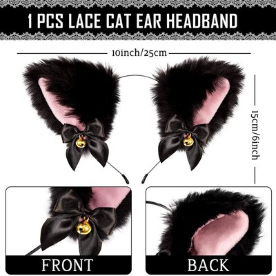 2 Buah Bando Telinga Kucing Hitam dengan Bel Kalung Choker H