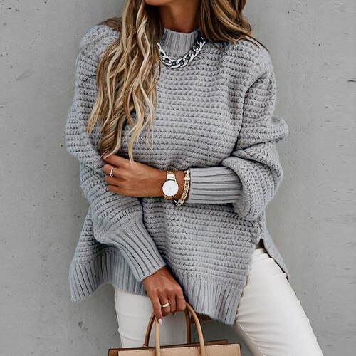 Winter Women Knitted Sweater Casual Half High Neck Oversized
