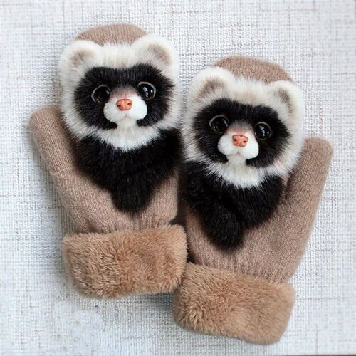 1pair Thick Warm Kids Gloves Winter Finger Mittens Cute Cart