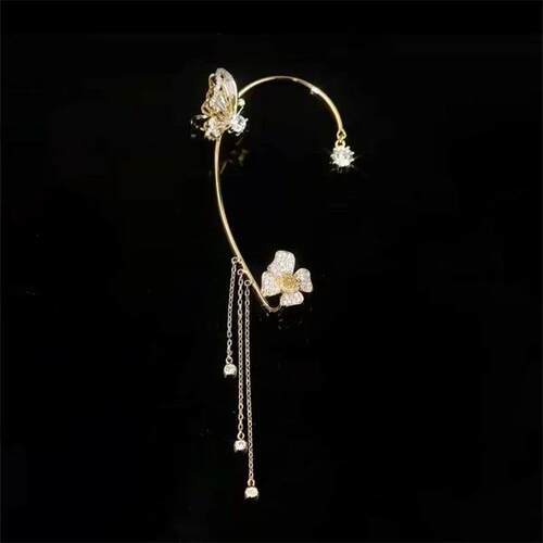 Korean Sparkling Zircon Flower Butterfly Ear Cuff Without Pi