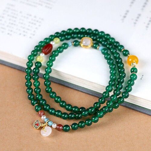 Brazil green agate 108 Buddha beads Tara green design retro