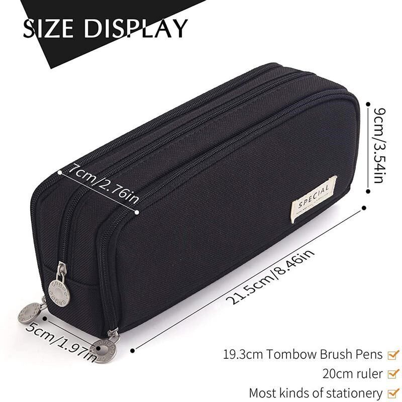 Large Capacity Pencil Case 3 Compartment Pouch Pen Bag Doubl图片