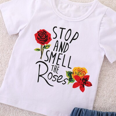 Kids Set Childrens Clothes Suit Summer Flower Print Set Top