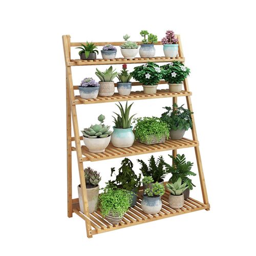 Flower shelf balcony decor wood small plant pot indoor rack