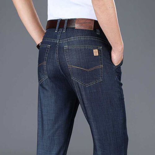 Autumn and Winter Fleece-lined Jeans Mens Stetch Straight D
